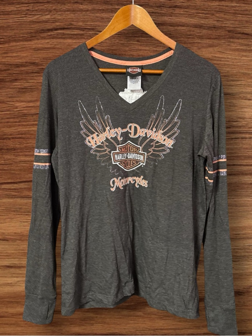 Vintage Harley-Davidson Women’s Charcoal Gray Long-Sleeve V-Neck Shirt